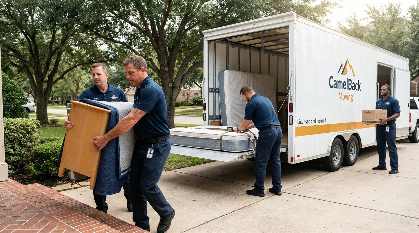 Crew loading residential truck for cross-state move from Stockbridge, GA