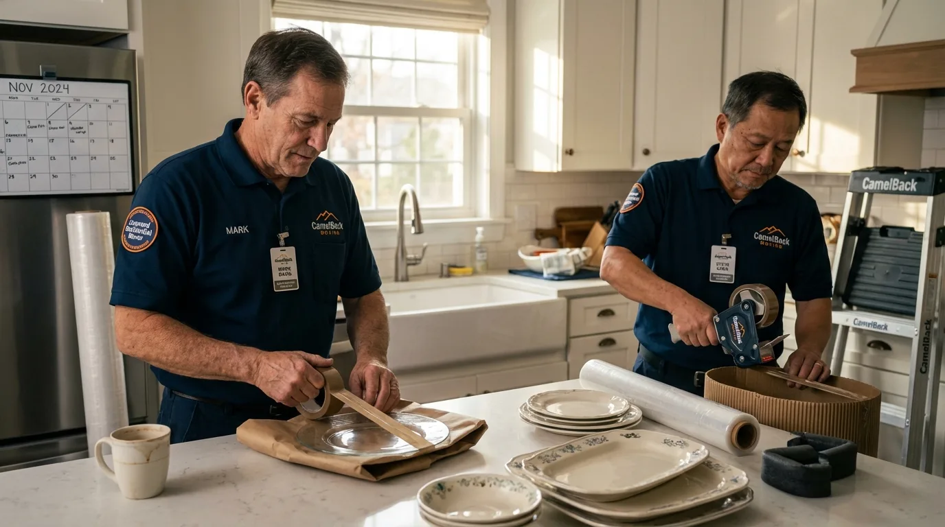 Professional crew packing kitchen dishware in Stockbridge, GA